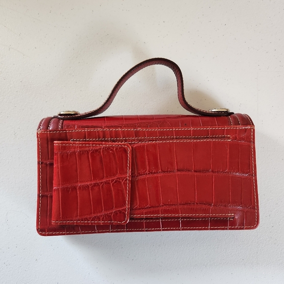 Brighton Red Leather Top Woven Handle Croc Embossed Hand Carry Clutch Purse 90s - Picture 4 of 10